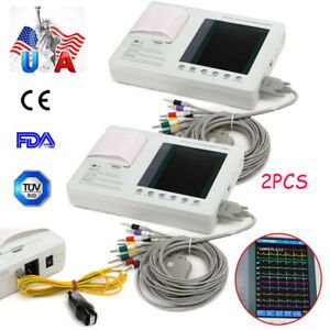 2sets FDA 12 lead/ 3 channel ECG EKG machine Electrocardiograph interpretation U