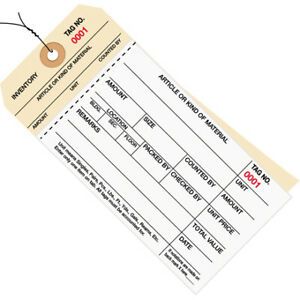 6 1/4&#034; x 3 1/8&#034; 4000-4499 Inventory Tags Carbonless Stub #8 PreWired 500/Case