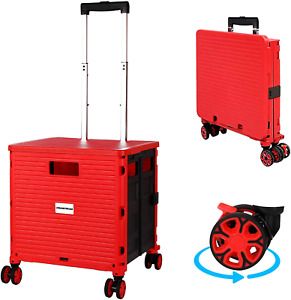 Rolling Cart With Wheels Folding Portable Plastic Crate Foldable Utility Handle