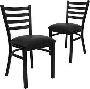 Flash Furniture Ladder Back Chairs - Set of 2, Black Metal / Black Vinyl Seat W