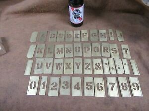 Vtg Surplus Brass Stencil Set,1&#034; letters/figures,w/box,USA~NOS  #BS8.11.21