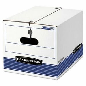 Bankers Box Storage Box,Tie Closure, White/Blue, 4/Carton (FEL0002501)