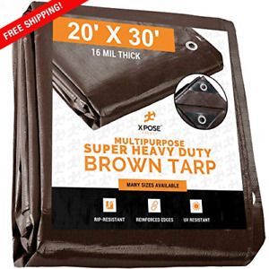 ,Heavy Duty Rip &amp;Tear Proof Tarpaulin W/Grommets Thick Waterproof, UV Resistant