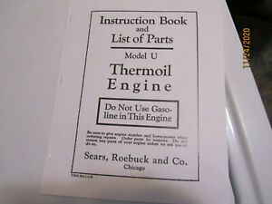 1920 Sears Economy Model U Thermoil Engine  Instruction/Parts Catalog/Manual