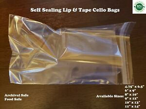 Self Seal Cello Plastic Bags Clear Flap Lip &amp; Tape 1.6 mil Shirt Apparel Food