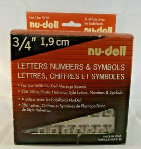 Nu-Dell 3/4&#034; Pegboard Letters Numbers &amp; Symbols Pack of 286 Fits 1/4&#034; Groove New