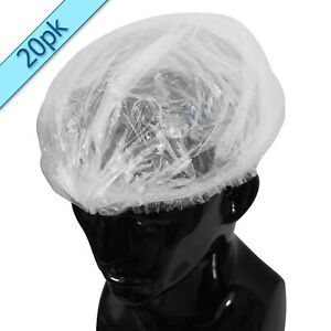 Waterproof clear shower bath cap elasticated 20 pack in bags hair salon