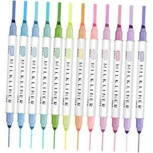 Double Highlighters Pens Colors, 12 Colors Broad and Fine Tips Assorted