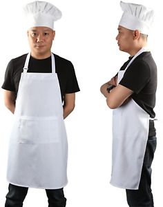 Chef Apron Set, Chef Hat and Kitchen Apron Adult Adjustable White Apron Baker 1