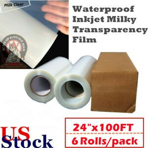 6rolls Waterproof Inkjet Milky Transparency Film for Silk Screen 24&#034; x 100FT