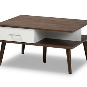 Merlin Mid-Century Modern Two-Tone Walnut And White Finished 2-Drawer Wood