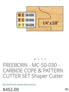 Freeborn shaper cutters M-50-030 Cope and Pattern set of 6 cutters 3/4&#034; Bore