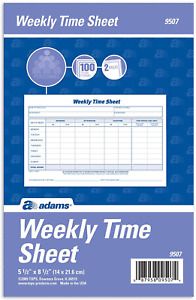 Adams Weekly Time Sheet, 1-Part, 5.5 x 8.5 Inches, Blue/White, 100 Sheets Pad x2