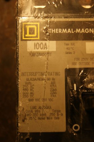 SQUARE D KAP36100MT-100 amp- 3 phase breaker