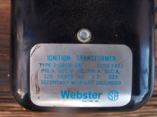Webster  ignition transformer type  3-28ab-baf code f87j 120volts for sale