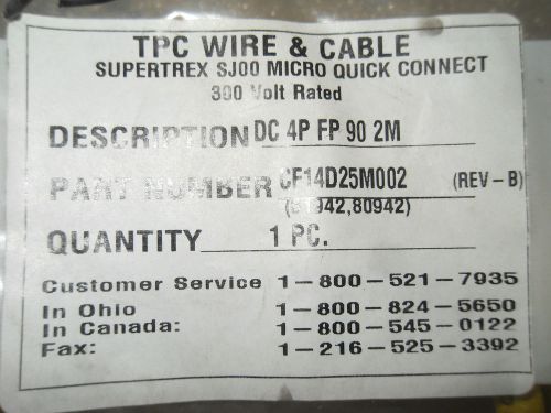 (RR15-1) 1 NIB TPC WIRE &amp; CABLE CF14D25M002 MICRO QUICK-CONNECT CORDSET