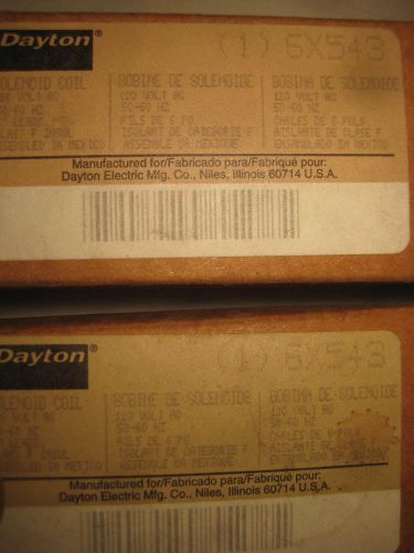 Dayton Solenoid Valve Coil, 120VAC, 60/50 Hz, # 6X543 (OLD STOCK)