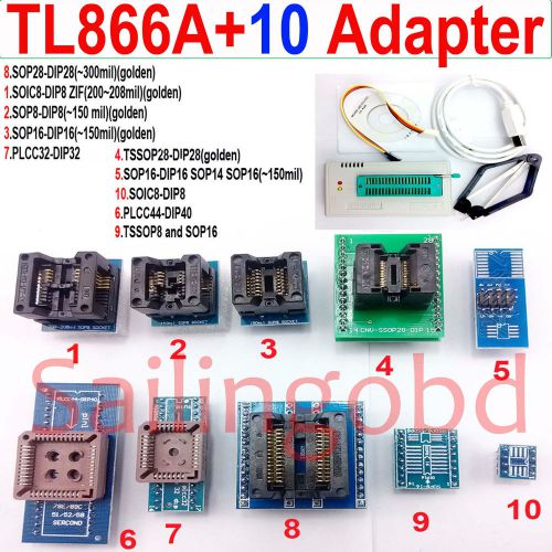 TL866A programmer 10 adapters TL866 AVR Bios PLCC MCU Flash EPROM IC Programmer