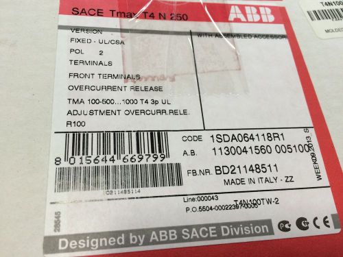 Abb t4n100tw-2 t-max 2 pole 100a 600vac w/o lug 25ka moulded case cb new in box! for sale