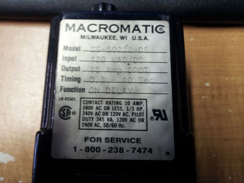 MACROMATIC SS-50222-05 USED 8 PIN TIMER 120V .3-10 SEC DPDT GOOD CONDITION #B63