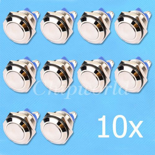 10PCS 16mm Start Horn Button Momentary Stainless Steel Metal Push Button Switch