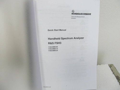 Rohde &amp; Schwarz FSH3 Handheld Spectrum Analyzer Quick Start Manual