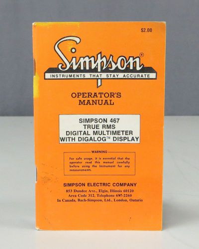 Simpson 467 True RMS Digital Multimeter with Dialog Display Operators Manual