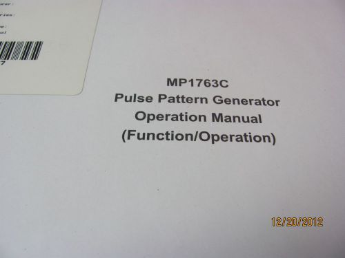ANRITSU MP1763C Pulse Pattern Generator Operation Manual [Function / Operation]