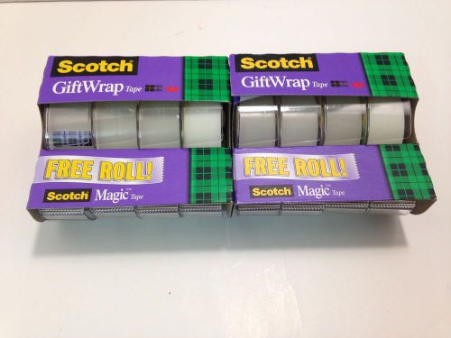 2 Packs 3M Scotch 3/4&#034; x 400&#034; 3 Rolls Gift Wrap tape 1 Roll Magic Tape NIB