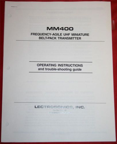Lectrosonics MM400 Miniature Belt-Pack Transmitter Operating Instructions