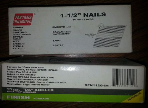 Fas&#039;ners unlimited 1-1/2&#034; nails, smooth, galvanized 1000 count ** 1 lot 2 boxes for sale