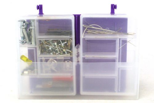 Clear plastic organizing caddie with hardware nails screws needles exacto blades for sale