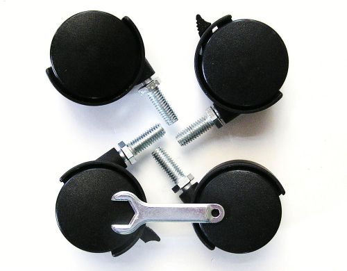 SET OF 4 Twin Wheel Casters 2&#034; Stem Mount 3/8-16 Thread SWIVEL Black Plastic