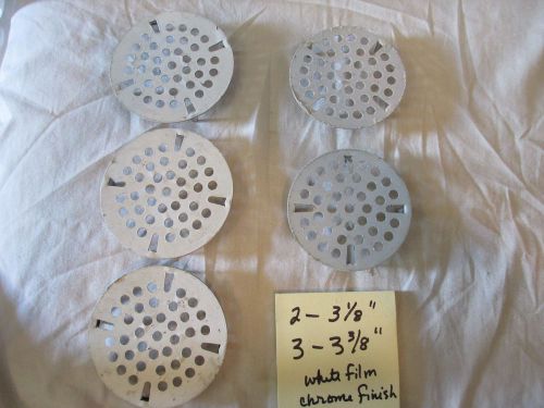 Set of 5 Chrome Snap-in Strainers for Drains - 3 1/8&#034;od and 3 3/8&#034;od - NEW