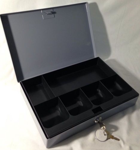 Gray metal Locking Metal Cash Box, Money Coin Jewelry Safebox, W/ Tray