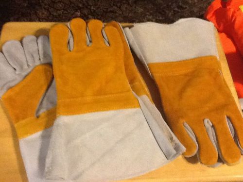 3 new large size leather welding style gloves  4&#034; cuff work gloves kevlar sewn for sale