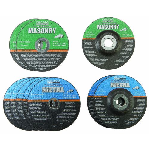 4&#034; metal/masonry grinding/cut-off wheel assorted set 10 pieces 5/8&#034; arbor for sale
