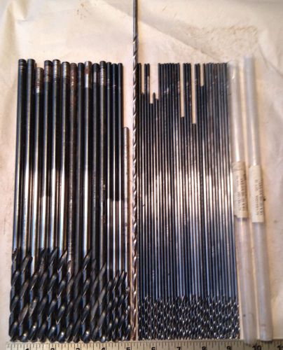 Machinist lathe tools lot of 49 long drill bits - various sizes mostly 12&#034; long for sale