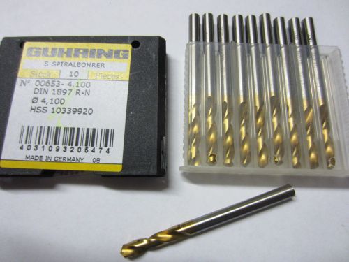 10 - GUHRING 00653-4.100mm 4.1mm HSS Stub Machine Length TiN Coated Twist Drills