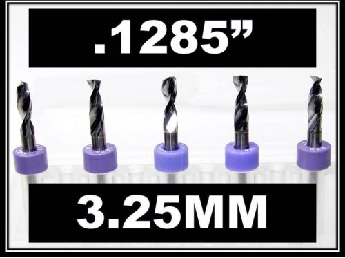 3.25mm - .1285&#034; - 1/8&#034; Shank  Carbide Drill Bits FIVE Pcs CNC Dremel Model Hobby
