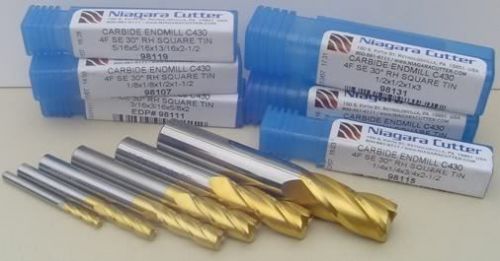 New 6 pc. set niagara solid carbide gp tin endmills center cutting  4 flute lot for sale
