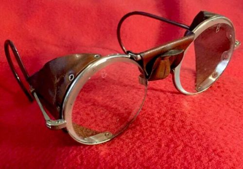 Welding Glasses Steampunk Motorcycle Safety Goggles Leather &amp; Steel Thick Lenses