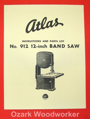Atlas 912 12&#034; band saw operator parts manual 0030 for sale