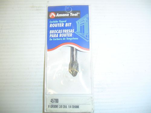 New Amana Tool V Groove 3/8&#034; Dia. 1/4&#034; Shank Router Bit  (45700)