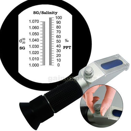 New Portable Salinity Refractometer 0~10% w/ ATC Salt Water Aquarium Hydrometer