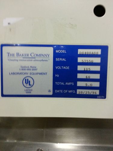 Baker ds400ads safety cabinet/ bedding disposal system for sale