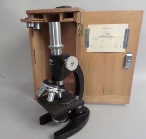 Vintage microscope  kanel  #19779  with wood case for sale