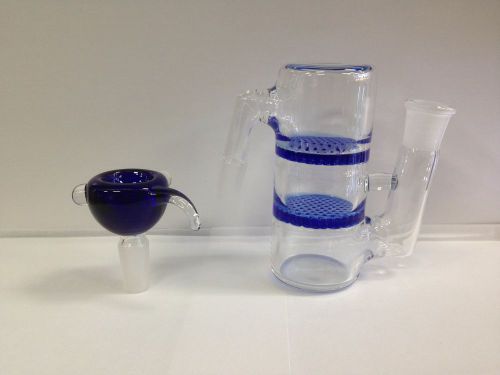 14mm Blue Double Honeycomb Percolator + 14mm Blue Glass Bowl USA GLASSWARE (#12)