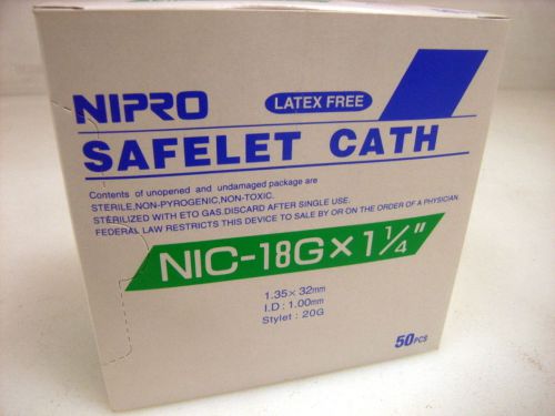 NIPRO Safelet Cath 18G X 1 1/4   Ref: NIC-18GX1 1/4  (50) Introcath Free US Ship