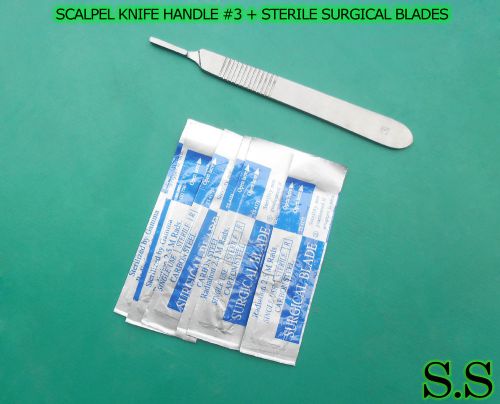 1 SCALPEL KNIFE HANDLE # 3 + 100 Pcs STERILE SURGICAL BLADE #10 #11 #12 #15 #16